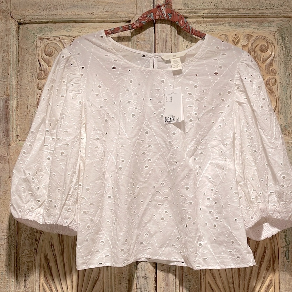 H&M 100% Cotton Blouse with Eyelet Embroidery XXL SOLD OUT